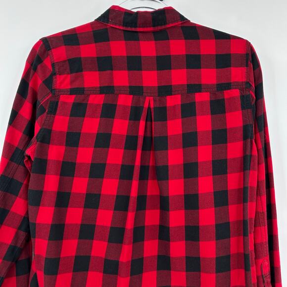 Madewell Flannel Tie-Front Shirt Cranberry Buffalo Check Button Down Womens M - Picture 9 of 11